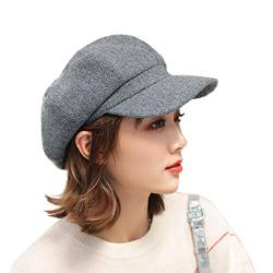 YONKOUNY Schirmmütze Barett Mütze Damen Casual Newsboy-Mütze Ballonmütze Beret Cap (Grau) von YONKOUNY