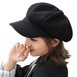 YONKOUNY Schirmmütze Barett Mütze Damen Casual Newsboy-Mütze Ballonmütze Beret Cap (Schwarz) von YONKOUNY