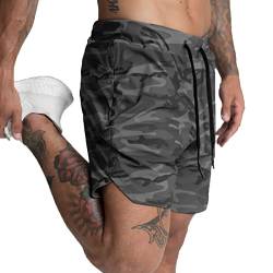 YONKOUNY Sport Shorts Herren Schnell Trocknend Sporthose Fitness Kurze Hosen Shorts mit Reißverschlusstasche(Grau) von YONKOUNY