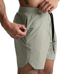 YONKOUNY Sport Shorts Herren Schnell Trocknend Sporthose Fitness Kurze Hosen Shorts mit Reißverschlusstasche(Hellgrün) von YONKOUNY