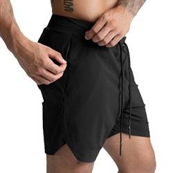 YONKOUNY Sport Shorts Herren Schnell Trocknend Sporthose Fitness Kurze Hosen Shorts mit Reißverschlusstasche(Schwarz) von YONKOUNY