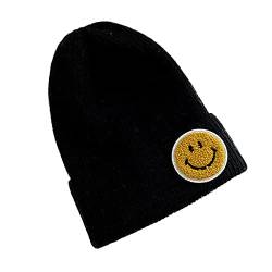 YONKOUNY Strickmütze Damen Warm Weich Wintermütze mit Lächeln Mode Beanie Mütze (Schwarz) von YONKOUNY