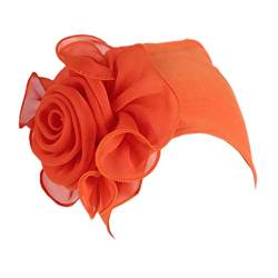 YONKOUNY Turban Hut Damen Sommer Elastisch Wraps Blumenmuster Kopftuch Chemo Hut Kopfbedeckung Kopfbedeckungen Kappe Kopfband Turban Mütze Beanie (Orange) von YONKOUNY