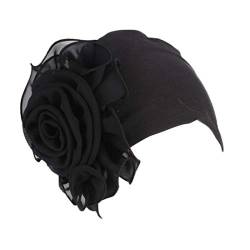 YONKOUNY Turban Hut Damen Sommer Elastisch Wraps Blumenmuster Kopftuch Chemo Hut Kopfbedeckung Kopfbedeckungen Kappe Kopfband Turban Mütze Beanie (Schwarz) von YONKOUNY