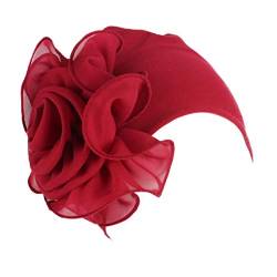 YONKOUNY Turban Hut Damen Sommer Elastisch Wraps Blumenmuster Kopftuch Chemo Hut Kopfbedeckung Kopfbedeckungen Kappe Kopfband Turban Mütze Beanie (Weinrot) von YONKOUNY