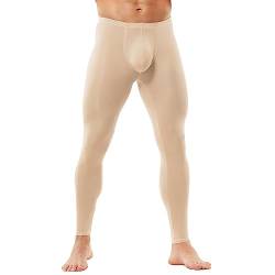 Lange Activewear-Leggings für Herren, einfarbig, lässig, Training, Leggings, Workout-Hose, Yogahose, beige, 31-35 von YOOBNG