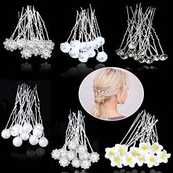 YOOBNG Braut Hochzeit Blume Haarnadeln, 60 Stück U-förmig Hochzeit Haarklammern mit Perlen und Blumen für Braut Brautjungfer und Mädchen, Hochzeit Braut Haarschmuck U-förmig für Hochzeit ball täglich von YOOBNG