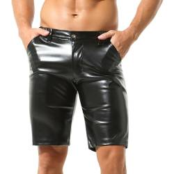 YOOBNG Herren Schwarze Ledershorts Herren Boxershorts Elastische Taille Rave Hot Kurze Unterhose mit Taschen, Schwarz (B), M von YOOBNG