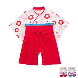 YOOCHUENG Baby Bodysuits Kimono Strampler Langarm Japanischer Baby Kimono Kleinkinder Onesies aus Baumwolle für Baby Mädchen mit 2 Paar Socken,Rot,70(Passend für 9-12M) von YOOCHUENG