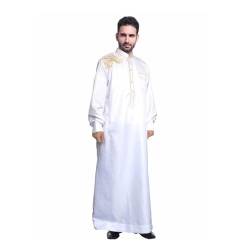 YOOCHUENG Herren Tunika Kaftan,Männer Arab Kaftan Muslim Robe,Islamische Kleidung für Männer,Muslimische Langarm Stickerei Thobe,Islamische Arabische Roben,Stil B-Weiß,XXL von YOOCHUENG