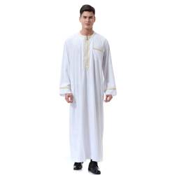 YOOCHUENG Kaftan Herren Langarm Thobe für Männer,Islamische Herrenbekleidung,Muslimische Robe,Lose KaftanDubai Kleidung Arabisch Islamische Abaya Kleid,Stil A-Weiß,M von YOOCHUENG