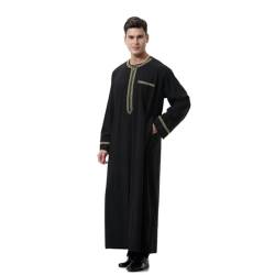 YOOCHUENG Kaftan Herren Langarm Thobe für Männer,Islamische Herrenbekleidung,Muslimische Robe,Lose KaftanDubai Kleidung Arabisch Islamische Abaya Kleid,Stil ASchwarz,XXL von YOOCHUENG