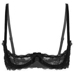 YOOJIA Damen BH Spitze Dessous Push Up BH Hebe Offen Brust Sheer Lace Bralette Bra Bustier Büstenhebe Erotische Unterwäsche Lingerie Schwarz L von YOOJIA