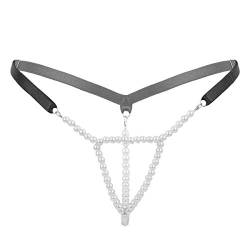 YOOJIA Damen Perlen String Tanga Micro Mini Perlenstring T-Back Slip Ouvert Unterhose Erotik Unterwäsche Reizwäsche Schwarz B Einheitsgröße von YOOJIA