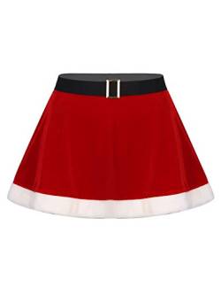 YOOJIA Damen Rock Weihnachtsrock Kurz High Waist Minirock Flanell Winter Rock Casual Weihnachten Rot 3XL von YOOJIA