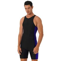 YOOJIA Herren Badeanzug Bademode Schwimmanzug mit Bein Ärmellos Tank Top Einteiliger Leotard Badebekleidung Beachwear Swimwear Schwarz&Blau L von YOOJIA