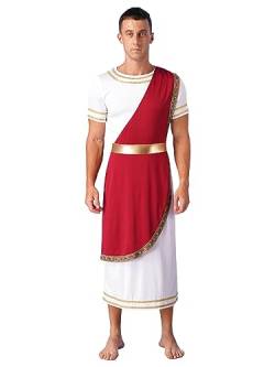 YOOJIA Herren Griechischer Gott Kostüm Kurzarm Retro Römische Toga Erwachsene Toga Kostüm Tunika mit Rand Burgundy L von YOOJIA