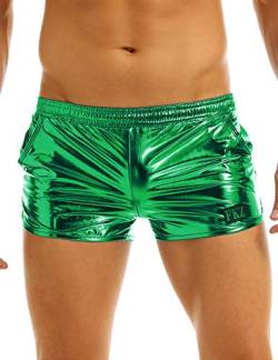 YOOJIA Herren Metallic Shorts Shiny Badehose Kurze Hose Sport Gym Boxershorts Retroshorts Jungen Lockere Trunks Grün L von YOOJIA