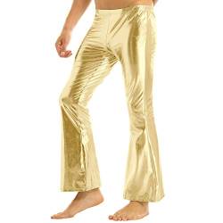 YOOJIA Herren Schlaghose Glänzende Metallic Glockenhose Festival Tanzhosen Disco Hose Vintage 70er Palazzo Lange Hose Clubwear Partywear Gold XL von YOOJIA