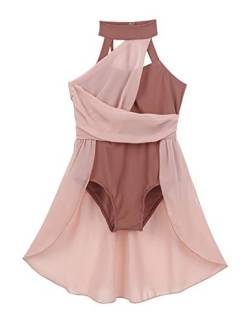 YOOJIA Kinder Mädchen Ballettkleid Ärmellos Chiffon Ballettrock Ballett Body Trikot Gymnastikanzug Lyrical Modern Dancewear Tanzkostüm A Dusty_Pink 146-152 von YOOJIA