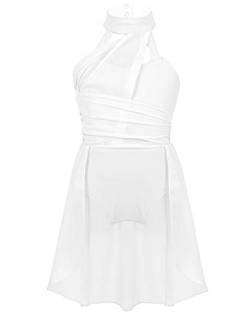 YOOJIA Kinder Mädchen Ballettkleid Ärmellos Chiffon Ballettrock Ballett Body Trikot Gymnastikanzug Lyrical Modern Dancewear Tanzkostüm A Elfenbein 122-128 von YOOJIA