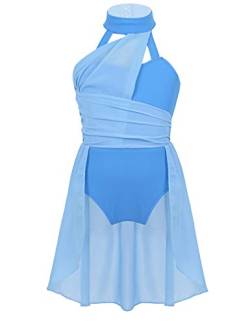 YOOJIA Kinder Mädchen Ballettkleid Ärmellos Chiffon Ballettrock Ballett Body Trikot Gymnastikanzug Lyrical Modern Dancewear Tanzkostüm A Hellblau 122-128 von YOOJIA