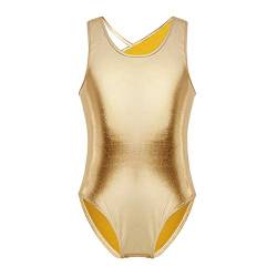 YOOJIA Kinder Mädchen Gymnastikanzug Metallic Turnanzug Ärmellos Ballettanzug Ballett Body Trikot Tanz Leotard Akrobatik Sportbody in Gr.110-164 Gold 122-128 von YOOJIA