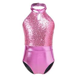 YOOJIA Kinder Mädchen Gymnastikanzug Metallic Turnanzug Ärmellos Ballettanzug Ballett Body Trikot Tanz Leotard Akrobatik Sportbody in Gr.110-164 Hell Pink C 146-152 von YOOJIA