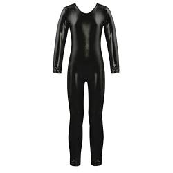 YOOJIA Kinder Mädchen Sportbody Metallic Langarm Gymnastikanzug Glanz Ballett Body Overall Ganzanzug Tanz Unitard mit Reißverschluss Schwarz A 158-164 von YOOJIA