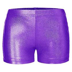 YOOJIA Kinder Shorts Metallic Glänzend Sportshorts Turnshorts Mädchen Hotpants Gymnastik Tanz Shorts Fitness Kurze Hose in Gr.116-164 Purple A 116 von YOOJIA