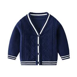 YOOJIA Kinder Strickjacke Jungen Pullover gestrickt V-Ausschnitt Sweatshirt Lange Ärmel Mode Top Cardigan Frühlingsjacke für 3 4 5 6 7 8 9 10 11 12 13 14 Jahre C Navy Blau 98-104 von YOOJIA