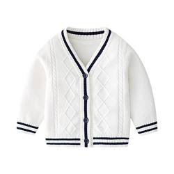 YOOJIA Kinder Strickjacke Jungen Pullover gestrickt V-Ausschnitt Sweatshirt Lange Ärmel Mode Top Cardigan Frühlingsjacke für 3 4 5 6 7 8 9 10 11 12 13 14 Jahre C Weiss 110-116 von YOOJIA