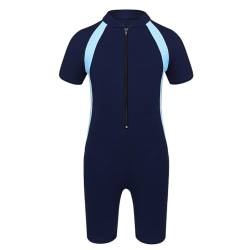 YOOJIA Kinder Unisex Badeanzug mit Bein Einteiler Schwimmanzug Badenmode Wettkampf Badebekleidung für Mädchen Jungen Navy Blau B 140-152 von YOOJIA