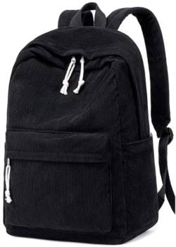 YOOLOVE Schulrucksack für Teenager, leichte College-Büchertasche für Mädchen, Reisen, 43,2 cm (17 Zoll), lässiger Tagesrucksack, Laptoptasche für Damen, Cord-schwarz, Large, Casual von YOOLOVE