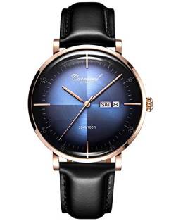 TEINTOP Unisex Armbanduhr Herren Analog Automatische Mechanische Uhren mit Leder Armband(Rose Blau) von YOOTEN