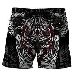 Nordische Herren Shorts 3D-Druck Viking Tattoo Sommer Schnelltrocknende Strandshorts,Dragon,4XL von YOROOW-OUTDOOR