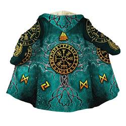 YOROOW-OUTDOOR Herren Wikinger Yggdrasil Web of Wyrd Tattoo Kapuzenmantel, 3D Gedruckter Valknut Winter Kaschmirmantel Cosplay Nordische Kleidung Dicke Warme Jacke,Helm of awe,3XL von YOROOW-OUTDOOR