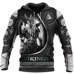 YOROOW-OUTDOOR Männer Odin Wikinger Krieger Bedrucktes Sweatshirt, Nordischer Gott Retro Tattoo Hoodie Unisex Langarmpullover Freizeitjacke,Odin Hoodie,L von YOROOW-OUTDOOR