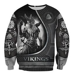 YOROOW-OUTDOOR Männer Odin Wikinger Krieger Bedrucktes Sweatshirt, Nordischer Gott Retro Tattoo Hoodie Unisex Langarmpullover Freizeitjacke,Odin Sweatshirt,5XL von YOROOW-OUTDOOR