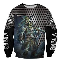 YOROOW-OUTDOOR Männer Odin Wikinger Krieger Bedrucktes Sweatshirt, Nordischer Gott Retro Tattoo Hoodie Unisex Langarmpullover Freizeitjacke,Viking god Sweatshirt,L von YOROOW-OUTDOOR