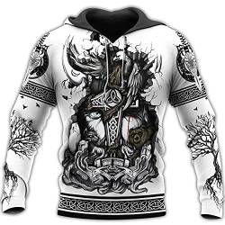 YOROOW-OUTDOOR Odin Raven Langarm Sweatshirt 3D Druck Herren Wikinger Tattoo Hoodie Oversized Pullover Retro Nordic Jacke,Mjolnir Hoodie,4XL von YOROOW-OUTDOOR