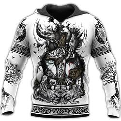 YOROOW-OUTDOOR Odin Raven Langarm Sweatshirt 3D Druck Herren Wikinger Tattoo Hoodie Oversized Pullover Retro Nordic Jacke,Mjolnir Zip Hoodie,XXL von YOROOW-OUTDOOR