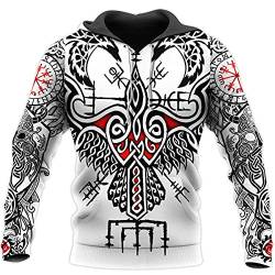 YOROOW-OUTDOOR Odin Raven Langarm Sweatshirt 3D Druck Herren Wikinger Tattoo Hoodie Oversized Pullover Retro Nordic Jacke,Raven Hoodie,XXL von YOROOW-OUTDOOR