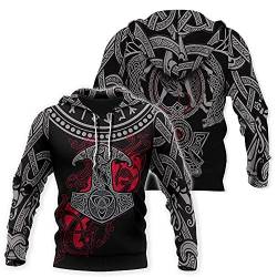 YOROOW-OUTDOOR Odin Thor Hammer Tattoo Hoodie für Männer, 3D Gedruckter Wikinger Langarm Hoodie Lässige Pullover Street Jacke,Hoodie,L von YOROOW-OUTDOOR