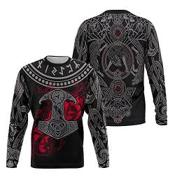 YOROOW-OUTDOOR Odin Thor Hammer Tattoo Hoodie für Männer, 3D Gedruckter Wikinger Langarm Hoodie Lässige Pullover Street Jacke,Sweatshirt,L von YOROOW-OUTDOOR