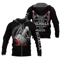 YOROOW-OUTDOOR Odin Thor Hammer Wikinger Tattoo Herren Sweatshirt, Walhalla Langarm Hoodie Lässige Pulloverjacke für Herbst,Zip Hoodie,5XL (1221SUNY) von YOROOW-OUTDOOR