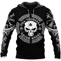 YOROOW-OUTDOOR Till Valhalla Hoodie für Herren, Nordischer Wikinger Schädel Langarm Sweatshirt Herbst Casual Pullover Cosplay Jacke,Hoodie,XL von YOROOW-OUTDOOR