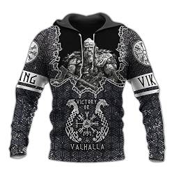 YOROOW-OUTDOOR Wikinger Odin Tattoo Langarm Sweatshirt für Herren, Nordische Mythologie Amulett Hoodie mit Print Lässige Pullover Retro Street Jacke,Hoodie,5XL von YOROOW-OUTDOOR