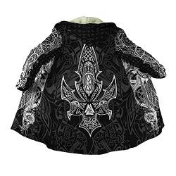 YOROOW-OUTDOOR Wikinger Tattoo Kapuzenmantel für Herren, Nordischen Mythologie Umhang aus Kaschmir Imitat Warme Winter Parka Jacke,Odin,L von YOROOW-OUTDOOR