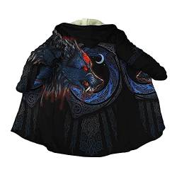 YOROOW-OUTDOOR Wikinger Tattoo Kapuzenmantel für Herren, Nordischen Mythologie Umhang aus Kaschmir Imitat Warme Winter Parka Jacke,Viking Wolf,5XL von YOROOW-OUTDOOR